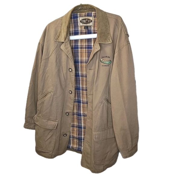 Vtg 80s Barn Field Chore Coat Men Large Brown Canvas Flannel Lined Corduroy Trim